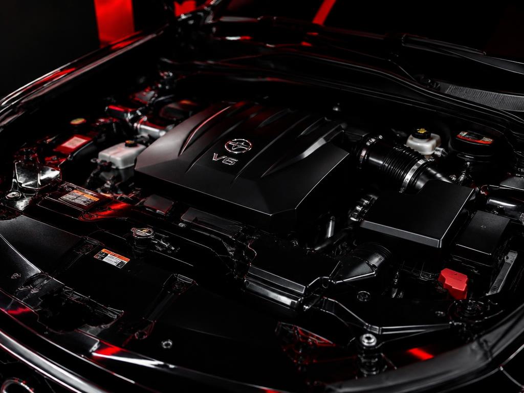 Clean, dressed engine bay with glossy black plastics