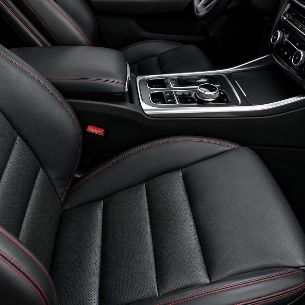 Pristine black leather seats and silver interior trim